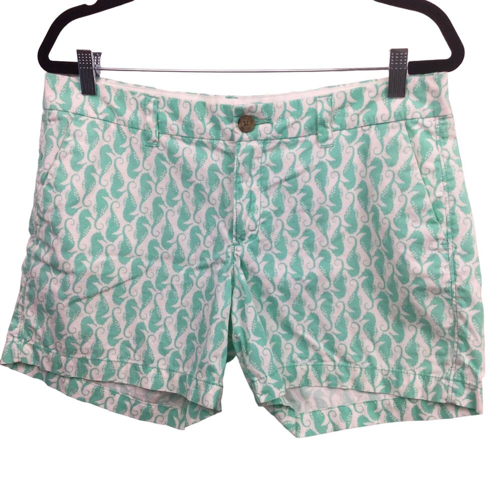 Old Navy Novelty Print Beachy Seahorse Flat Front White Short Shorts Size 8